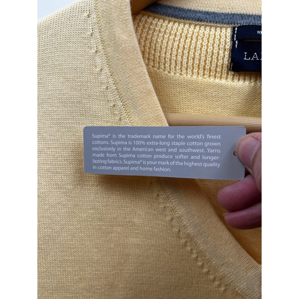 Lands' End 100%‎ Supima Cotton V-Neck Sweater Mens Large Soft Yellow Classic NWT